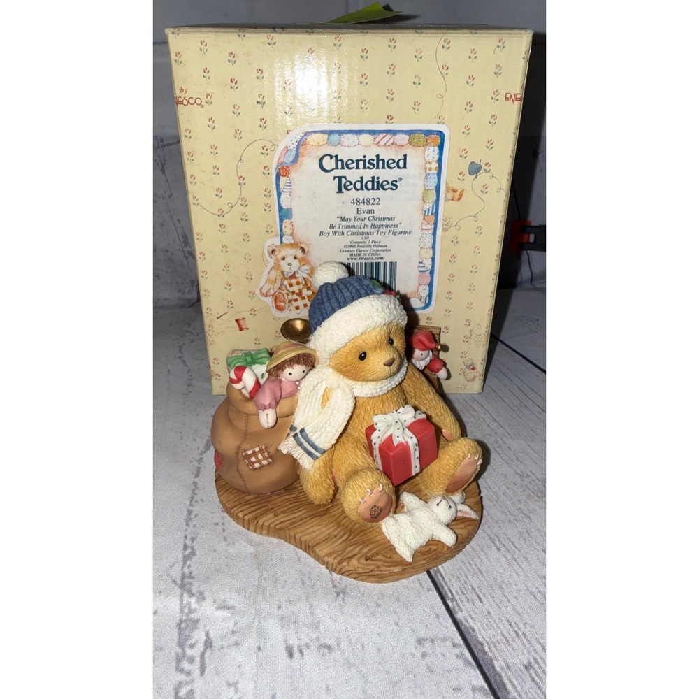 Enesco Cherished Teddies Evan 484822 Christmas Toy Figurine 1998 with Box